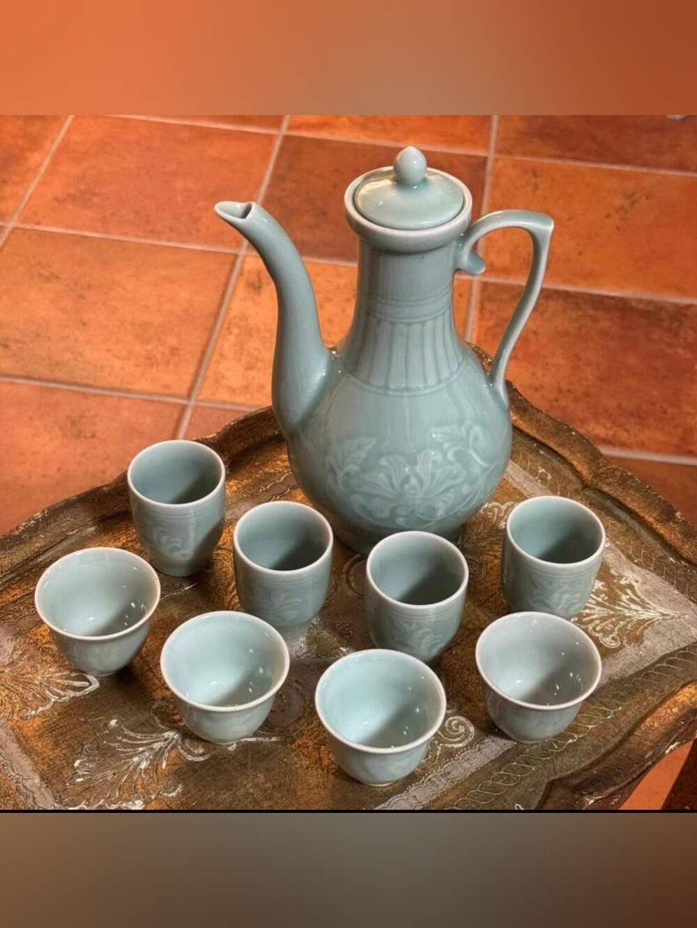 Celadon Green Porcelain Tea Set - Elegant Home Art